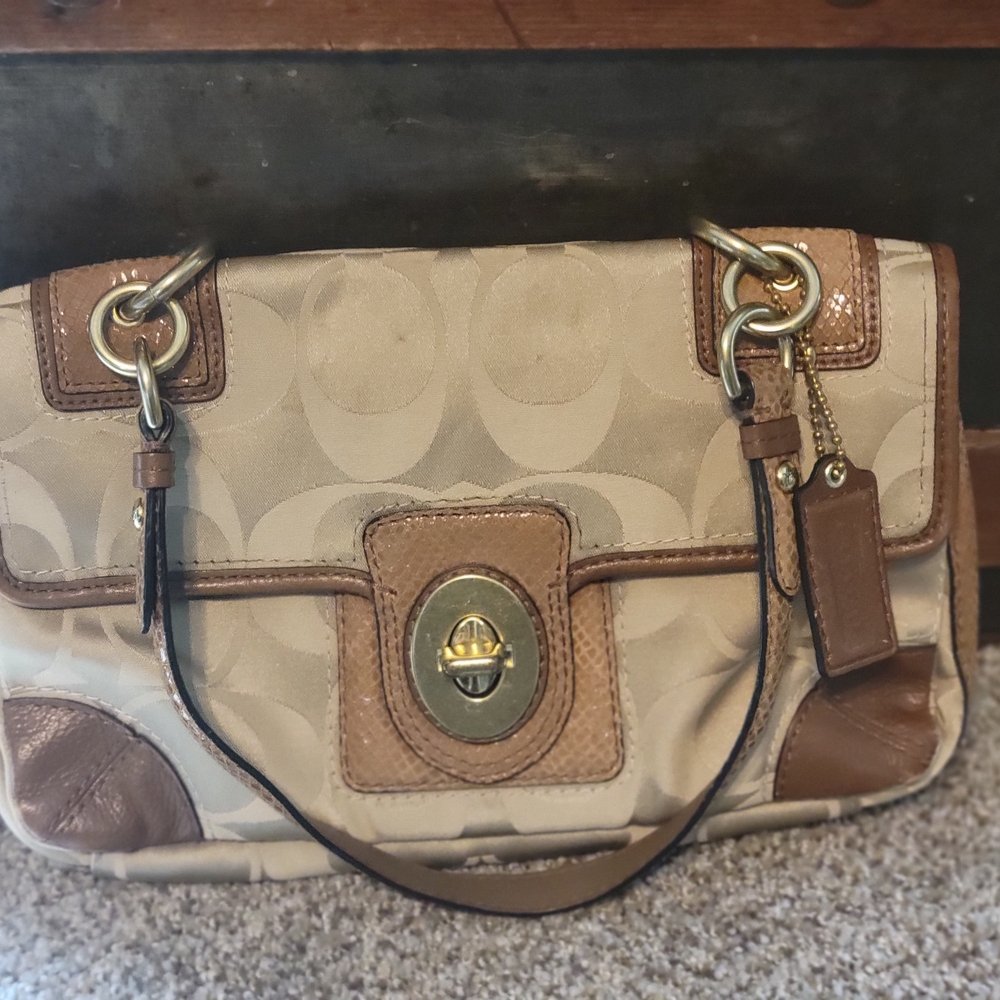 Coach Beige and Tan Shoulder Bag